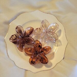Elegant Floral Hairclips Brown And Clear, 3 Inch Big